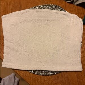 White Textured Strapless Top